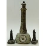 Serpentine & Granite model of lighthouse with barometer fitted to lower together with two similar