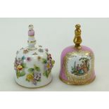 19th century Dresden porcelain bell decorated with classical scenes and another similar one with