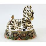 Royal Crown Derby paperweight Zebra with silver stopper,