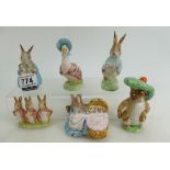 Royal Albert Beatrix potter set of gold edition figures comprising Mrs Rabbit & Bunnies,