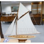 Large Mid Century 4 Sail wooden pond yacht, length 120cm ,