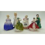 Royal Doulton figure Bedtime HN1978, Cookie HN2218, Buttercup HN3268, Southern Belle HN3174,