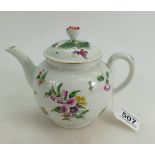 18th/19th Century Worcester polychrome teapot and cover decorated with flowers,