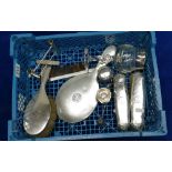 A collection of silver and silver plated items including 5 piece ladies brush and mirror set,