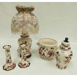 A collection of Masons Mandalay items to include lamp, pair candlesticks,