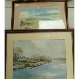 Framed watercolour signed Len Hubbard and similar item,