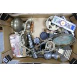A mixed collection of items to include metal ware, scales, brass pots,