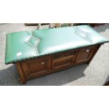 20th Century Oak Old Charm blanket box/bench with green leather studded top