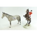 Beswick matt grey thoroughbred horse, together with rearing huntsman 868,