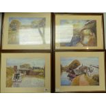 A collection of four framed prints with narrow boat themes (4)
