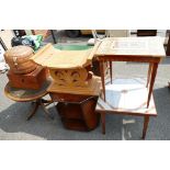 An assortment of smaller furniture items to include a regency style drum topped occasional table,