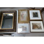 Large ornate wall mirror and a collection of prints to include a limited edition "Morning Shadow"