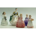 A collection of Royal Doulton figures comprising Elegance HN2264, Hello Daddy HN3651,