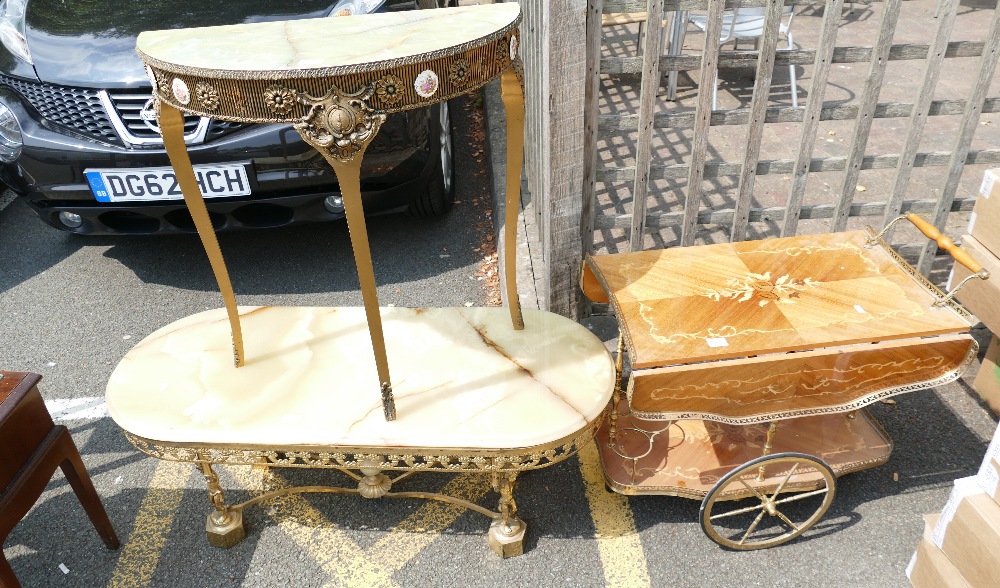 Reproduction Italian style marquetry inlaid tea trolley,