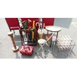 An assortment of small furniture items to include a reproduction fuax bamboo side table with a