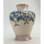 Cobridge Stoneware Trial vase handpainted with blue flowers dated 1998,