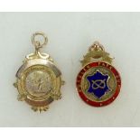 Two 9ct hallmarked gold fob / sports medals, one enamelled,