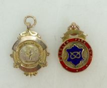 Two 9ct hallmarked gold fob / sports medals, one enamelled,