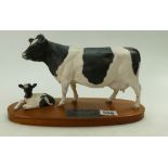 Beswick Connoisseur Friesian Cow & Calf on Wooden Plinth