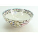 Bursley ware Charlotte Rhead footed fruit bowl in the TL76 pink trellis design,