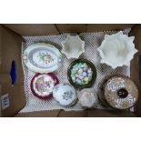 A collection of pottery including Belleek floral vases, Herend dish,