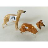 Beswick 2nd version Whippet ( tail attached to leg) 1786B and small collie(2)