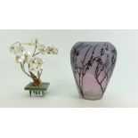 Reproduction Galle style glass vase (chips to rim) and a Chinese jade and mother of pearl tree (2)