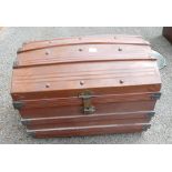 Early 20th Century tin dome topped travel trunk with brass locks