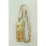 18 ct gold Egyptian Cartouche pendant, 3.6 grams(unmarked) and 9ct gold necklace 5.
