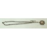 Silver double albert watch chain with fob, measures 43.5cm clip to clip. 51.