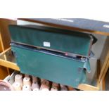 Vintage fishing tackle box with mixed tackle to include lines, hooks,