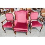 A pair of oak Victorian arm chairs on cabriole legs with a similar wingback arm chair (3)