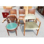 A selection of chairs to include a late Victorian bent wood arm chair,