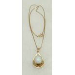 9ct ladies pendant and necklace, the ornate pendant set with opal stone, 4.
