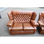 Chesterfield style brown wingback 2 seater settee
