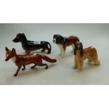 Beswick animal figures to include - Afghan 2285, Sausage dog (Dachshund) 361,