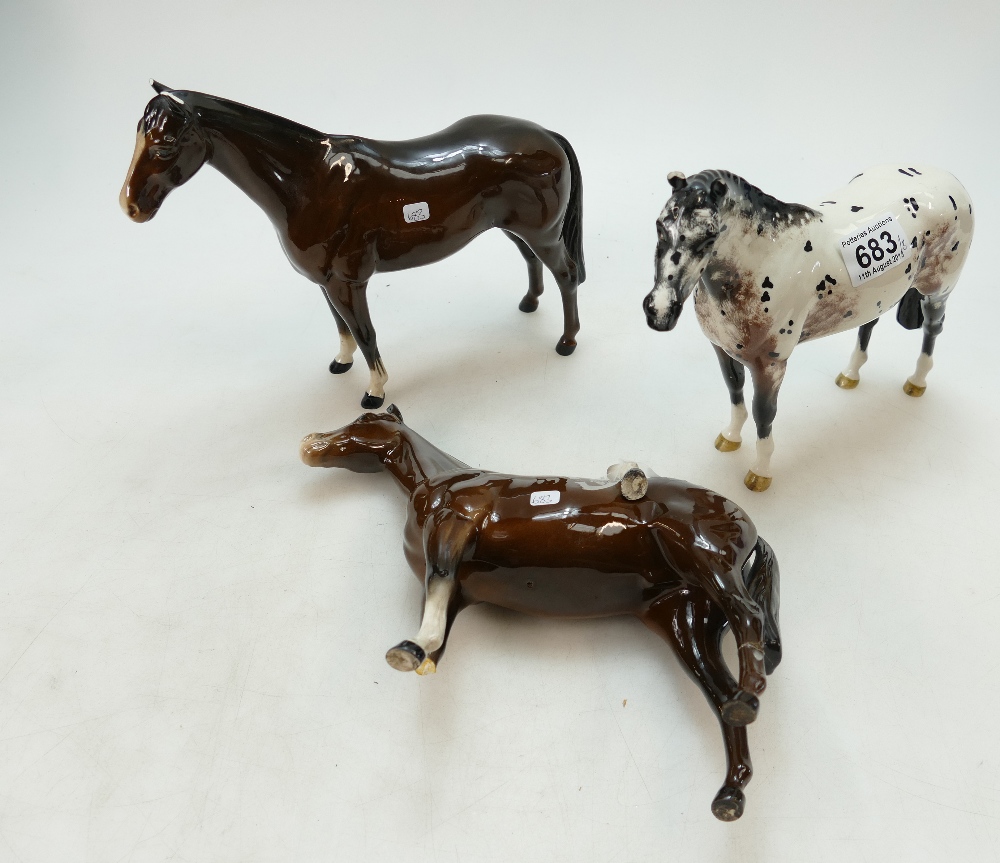 Beswick Appalosa stallion H1772 and two Imperials 1557 (all with damages)(2)