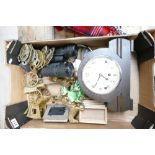 A mixed collection of items to include - oak cased mantle clock, horse brasses,
