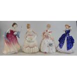 Royal Doulton lady figures Laura HN3136, Christine HN3905, Nicole HN3421 and Amy's Sister HN3445.