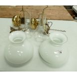 Two 20th century electric Ceiling lamps in the form of oil lamps. (2).