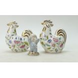 Minton Haddon Hall pattern decorative chickens together with an early Wade Blow up figure Nod. (3).