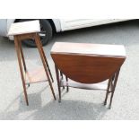 An oak 20th century plant stand together with a mahogany Sutherland table (2).