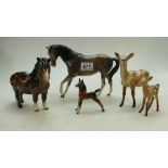 A collection of Beswick animals to include deer and thorn, small foal,