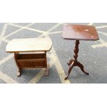 A mahogany tripod table together with an oak Priory style magazine rack (2).