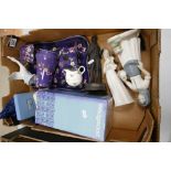 A mixed collection of ceramic items to include boxed Wedgwood Josiah figure,