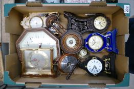 A mixed collection of clocks to include, oak cased wall hanging,