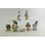 A collection of Beswick Beatrix Potter figures comprising Benjamin Bunny, Jemima Puddleduck,
