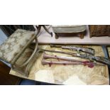 Brass and wooden reproduction wall hang blunderbuss and matching rifle,