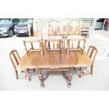 Oak draw leaf table & 8 dinning chairs (9)