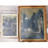 Large Oil on Board framed street scene signed Eric Dickins 70 and similar smaller item. (2).